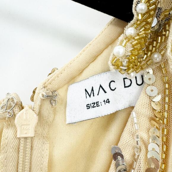 MAC DUGGAL Gold Embellished Floral Detail One Shoulder Gown Size 14 NWT - Picture 10 of 13